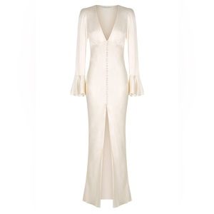 Shona Joy La Lune Frill Cuff Bias Midi Dress Cream